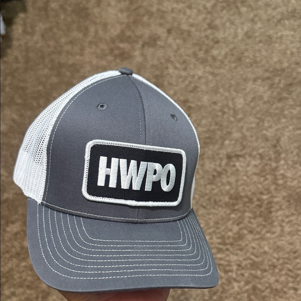 HWPO Grey and White Trucker Hat - Mesh Back Baseball Cap
